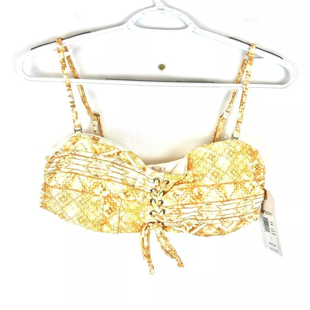 Roxy Women’s bandeau Gold/White Bikini Top Size L